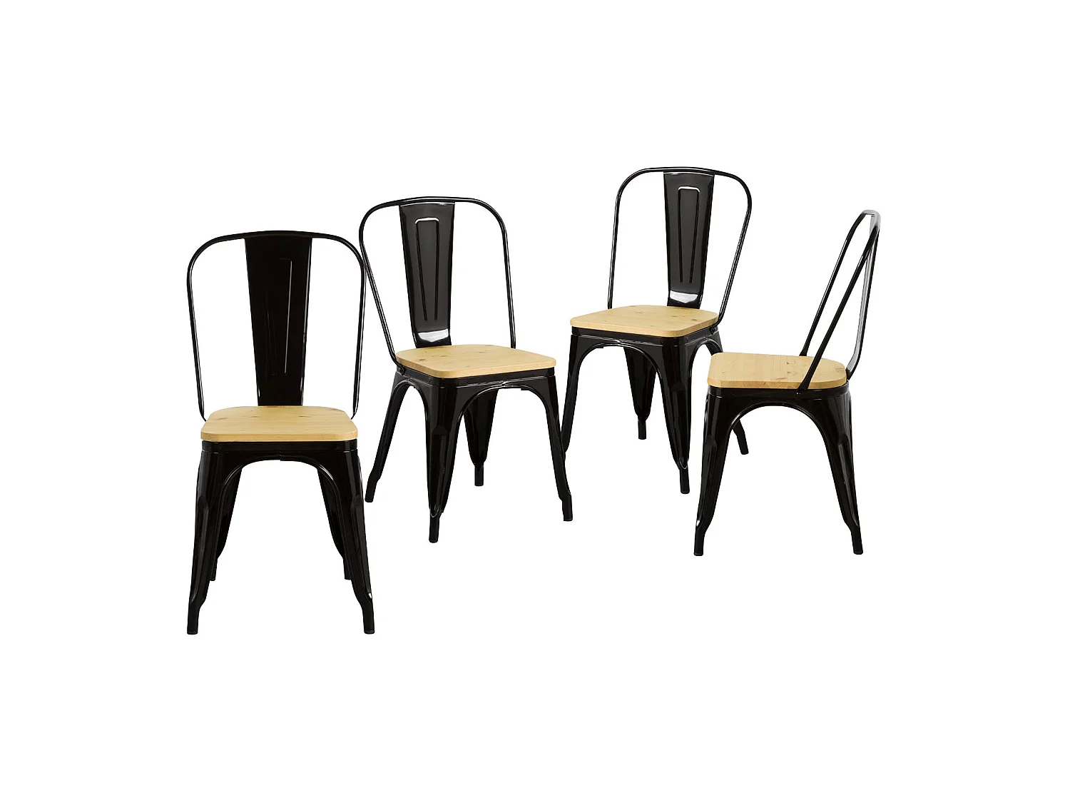 Pack 4 Sillas Industriales Strong con Asiento de Madera 44x43x84cm Thinia Home