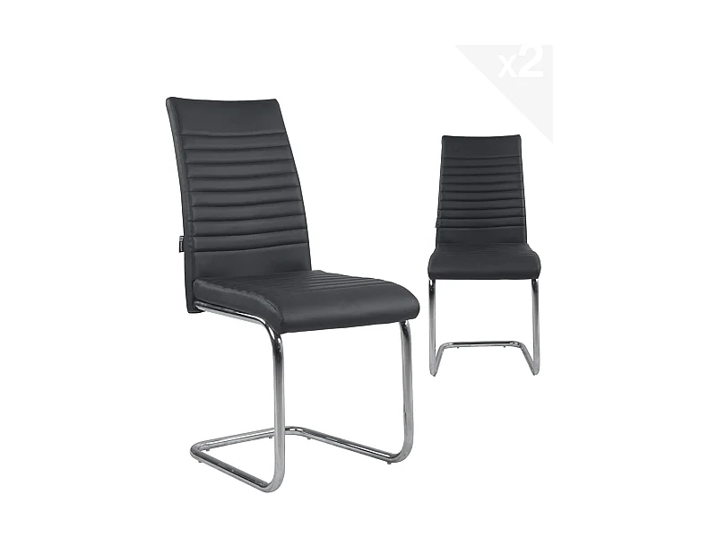 Lot de 2 chaises salle à manger design simili rembourré et surpiqué pied chrome OPUS (noir)