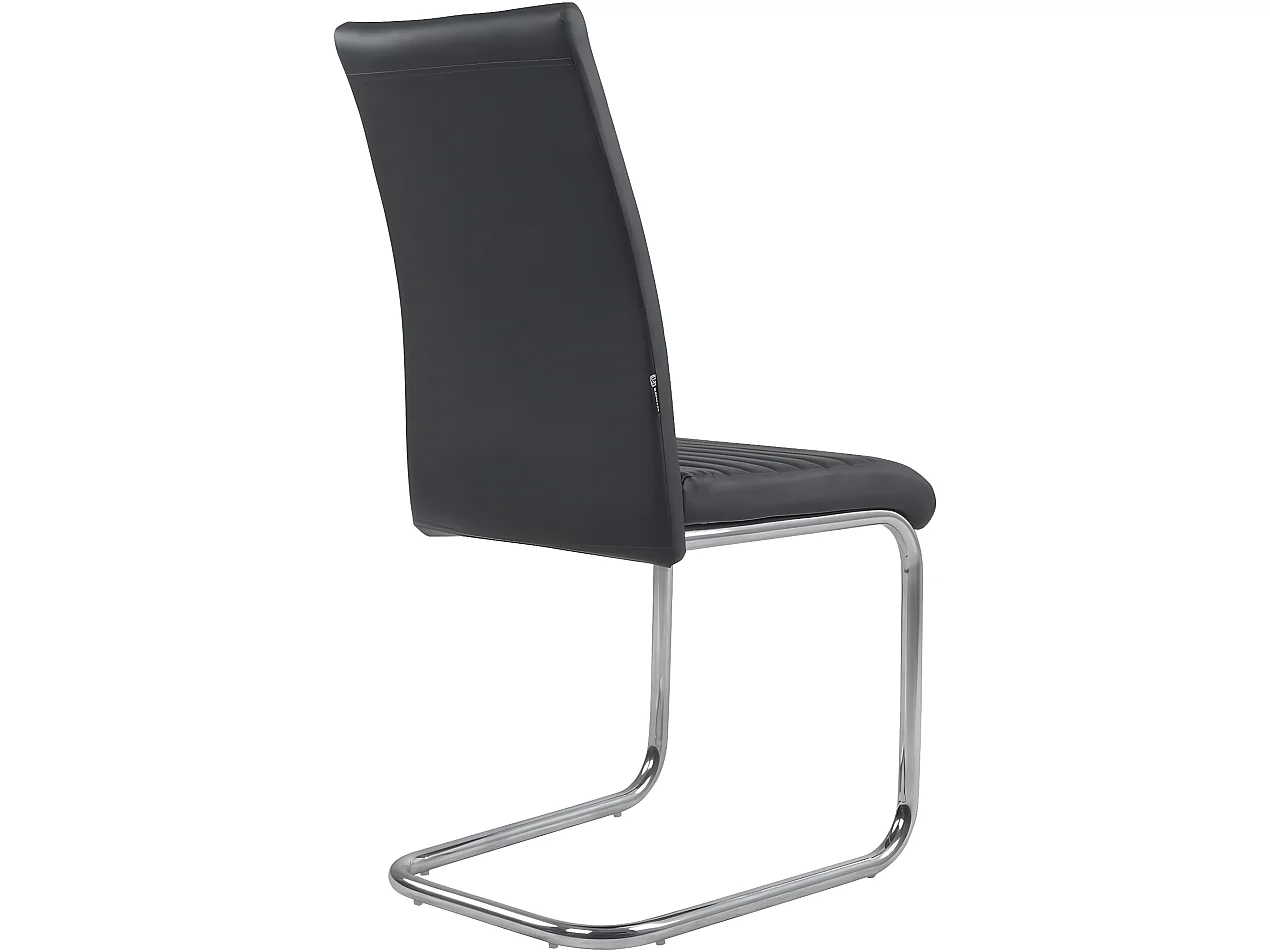 Lote de 2 sillas de comedor de diseño, asiento de cuero sintético acolchado, pata cromada OPUS (negro)