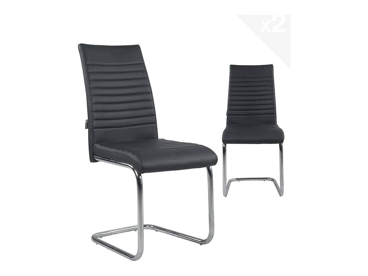 Lot 2 chaises salle à manger design simili cuir rembourré pied chrome OPUS (noir)