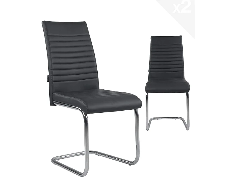 Lot de 2 chaises salle à manger design simili rembourré et surpiqué pied chrome OPUS (noir)