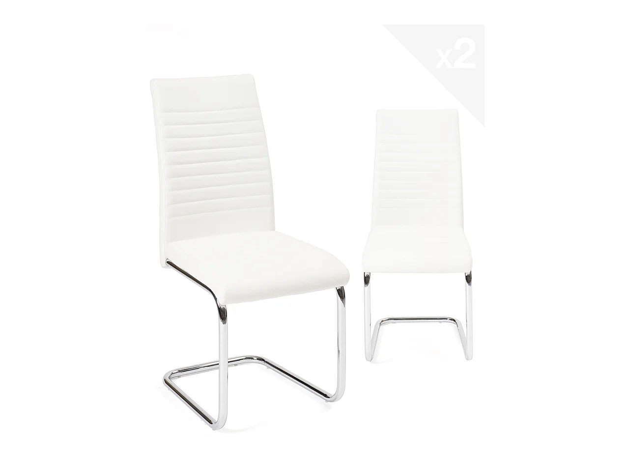 Lot 2 chaises salle à manger design simili cuir rembourré pied chrome OPUS (blanc)