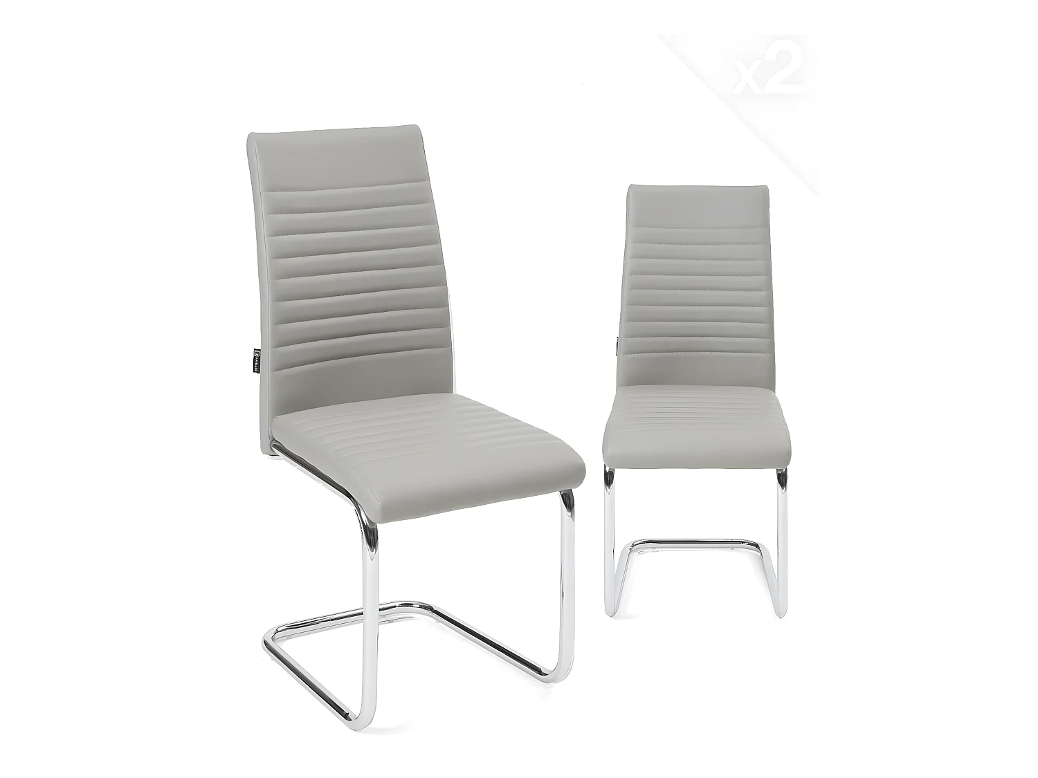 Lot 2 chaises salle à manger design simili cuir rembourré pied chrome OPUS (gris)