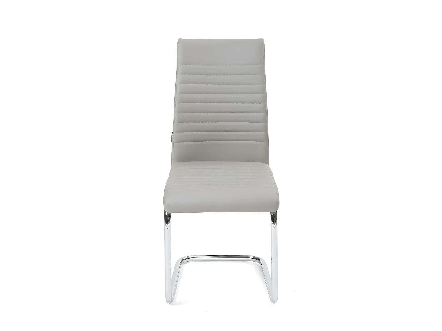 Lote de 2 sillas de comedor de diseño, asiento de cuero sintético acolchado, pata cromada OPUS (gris)