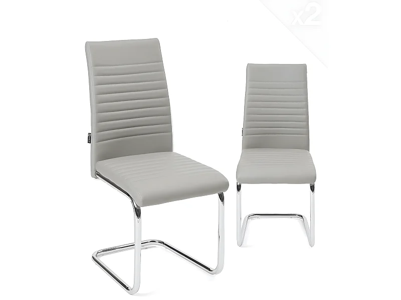 Set van 2 design eetkamerstoelen simili leder gevoerd chroom poot OPUS (grijs)
