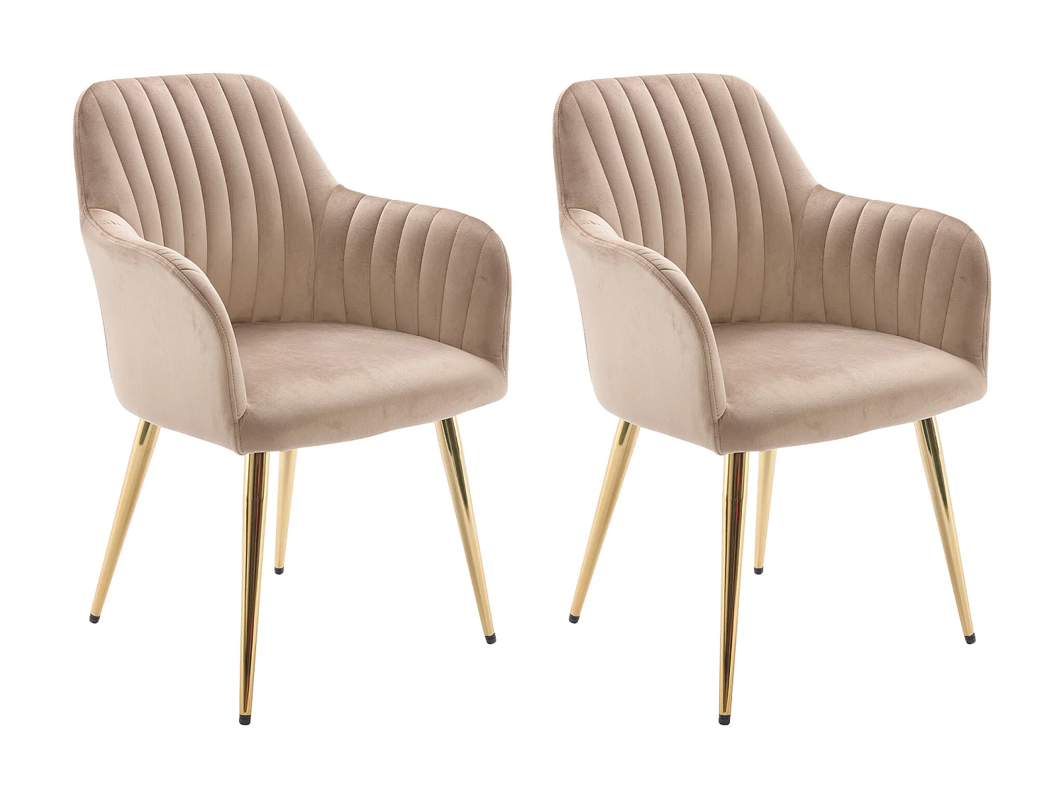 Lot de 2 chaises avec accoudoirs en velours et métal doré - Beige - ELEANA