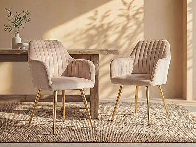 Lot de 2 chaises avec accoudoirs en velours et métal doré - Beige - ELEANA