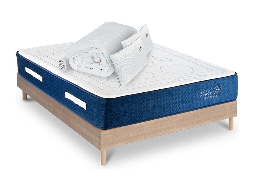 Ensemble Matelas Dolce Vita Ressorts ensachés Accueil mémoire + sommier + accessoires - 140 x 190