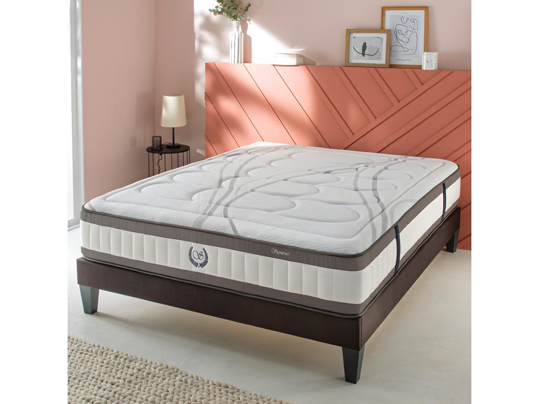 Ensemble Matelas Signature Ressorts ensachés Accueil mémoire et sommier en kit - 140 x 190 cm