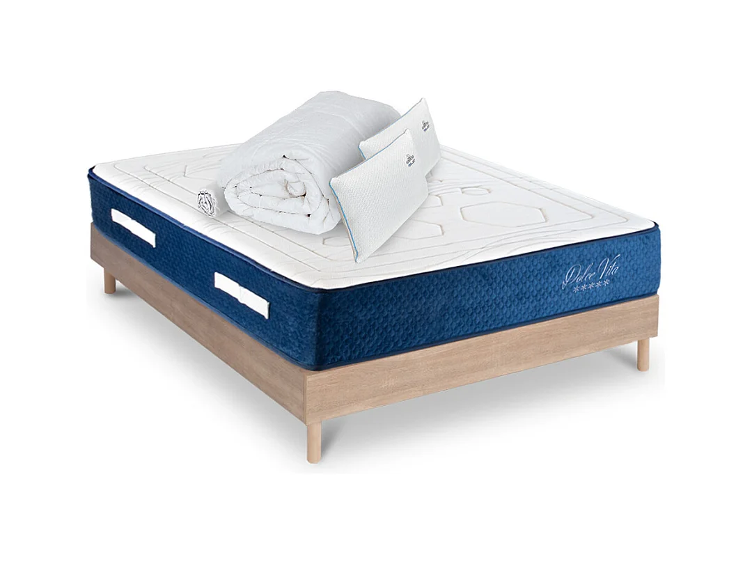 Ensemble Matelas Dolce Vita Ressorts ensachés Accueil mémoire + sommier + accessoires - 180 x 200