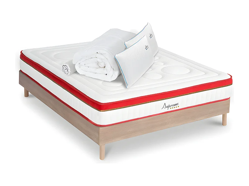 Matelas Suprême Mousse Haute densité Accueil Mémoire de forme+ sommier + accessoires - 140 x 190 cm