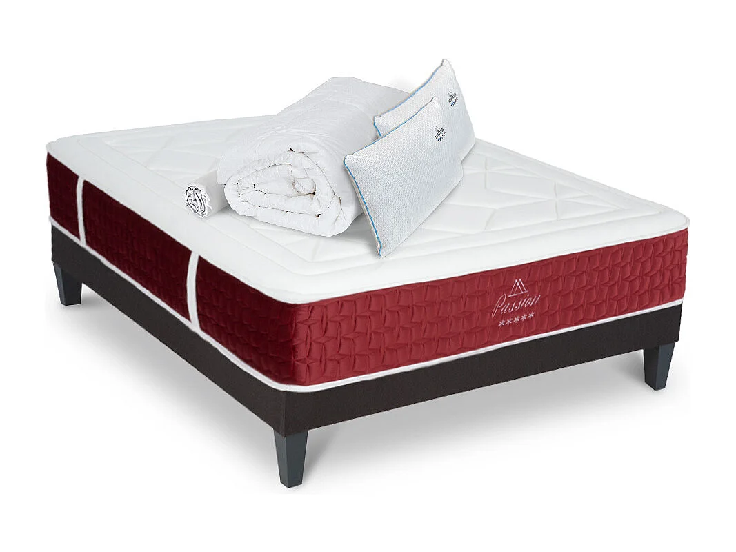 Ensemble Matelas Passion Ressorts ensachés Accueil mémoire + sommier gris + accessoires - 90 x 190cm
