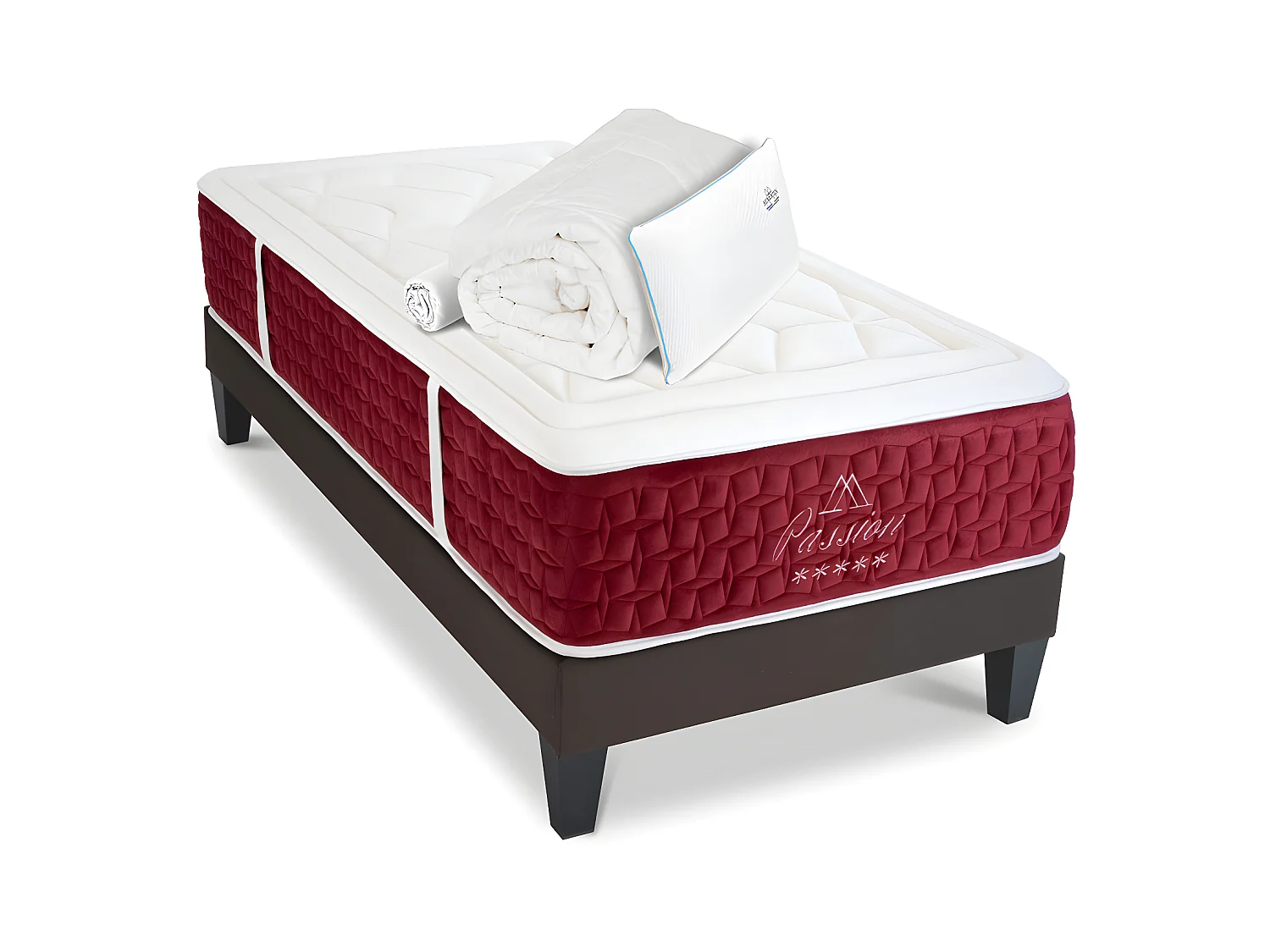 Ensemble Matelas Passion Ressorts ensachés Accueil mémoire + sommier gris + accessoires - 90 x 190cm