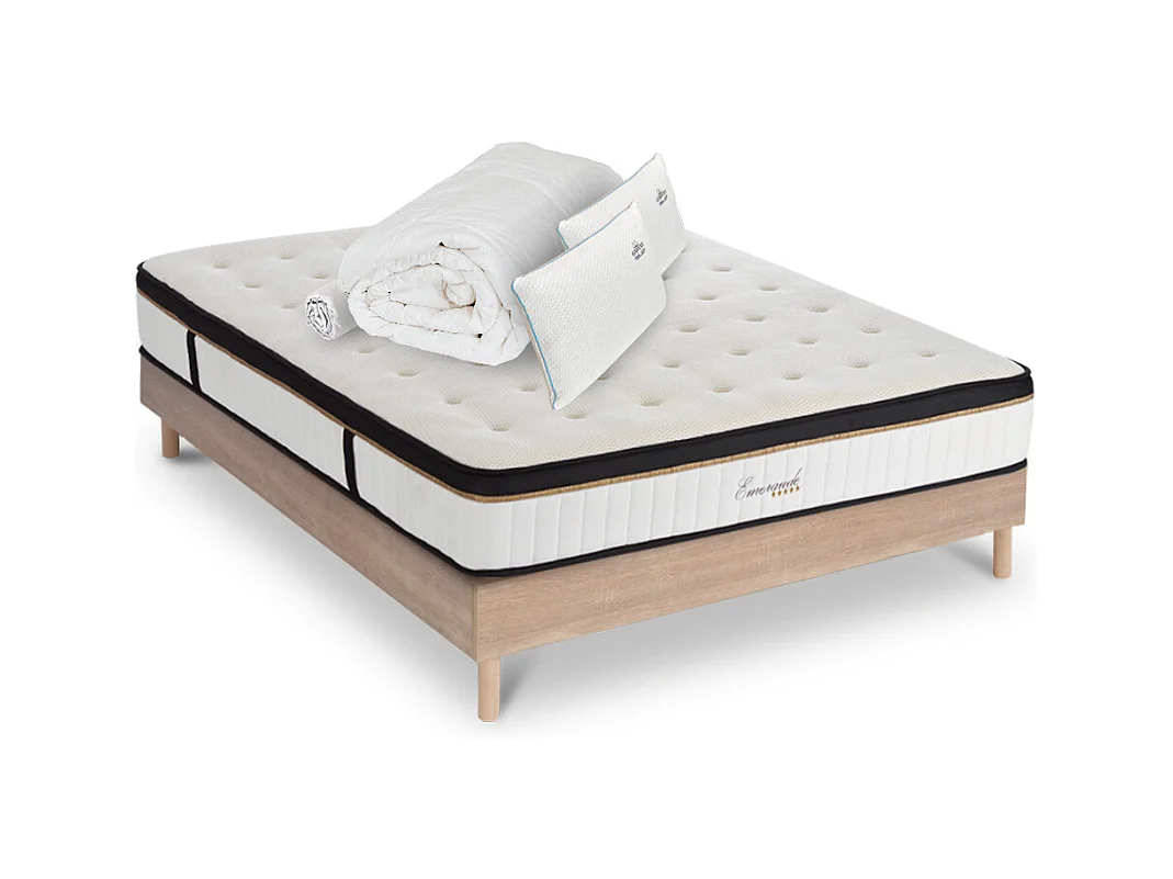 Matelas Emeraude Mousse Haute densité Accueil Mémoire de forme+ sommier + accessoires - 140 x 200 cm