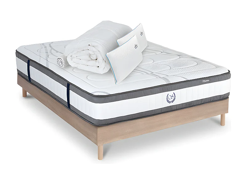 Ensemble Matelas Signature Ressorts ensachés Accueil mémoire + sommier + accessoires - 140 x 200