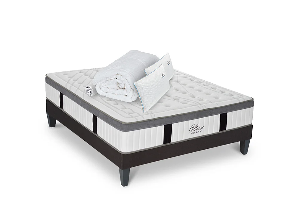 Ensemble Altesse 140x200 cm + sommier + accessoires - Mousse HD mémoire - Ép. 26 cm