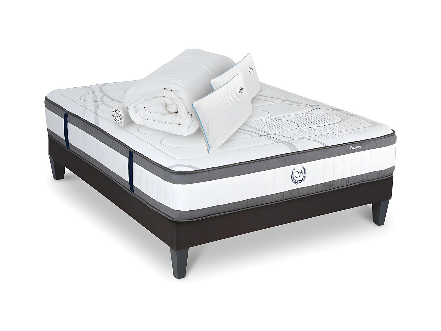 Ensemble Matelas Signature Ressorts ensachés Accueil mémoire + sommier gris + accessoires -180 x 200