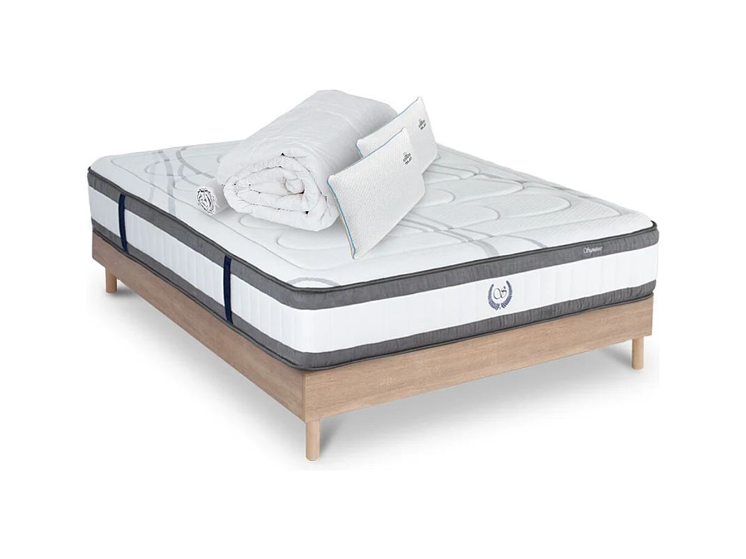 Ensemble Matelas Signature Ressorts ensachés Accueil mémoire + sommier + accessoires - 140 x 190