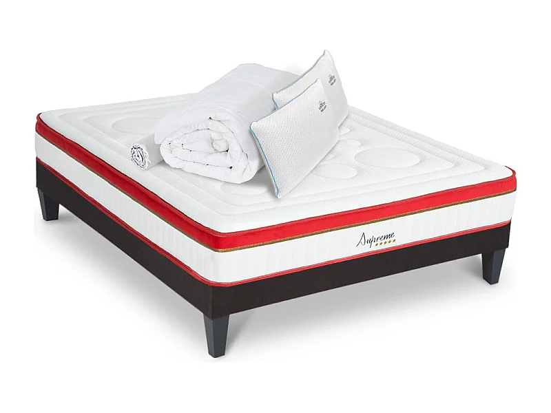 Matelas Suprême Mousse  Accueil Mémoire de forme+ sommier gris + accessoires - 180 x 200 cm