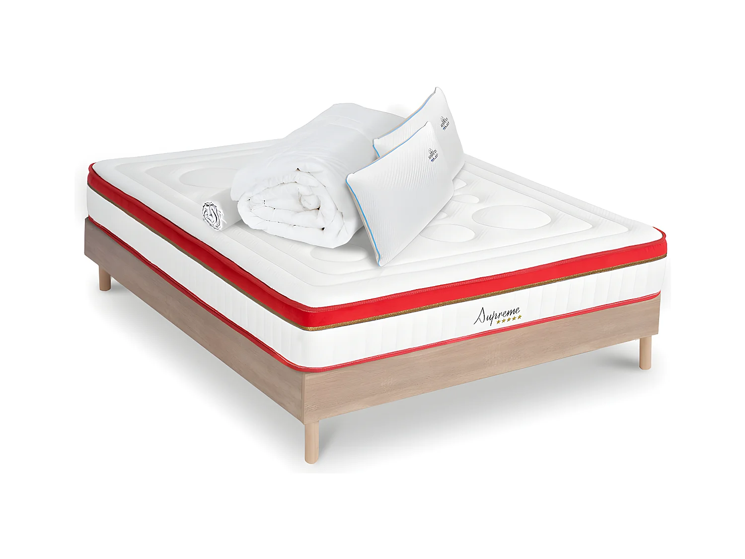 Matelas Suprême Mousse Haute densité Accueil Mémoire de forme+ sommier + accessoires - 160 x 200 cm