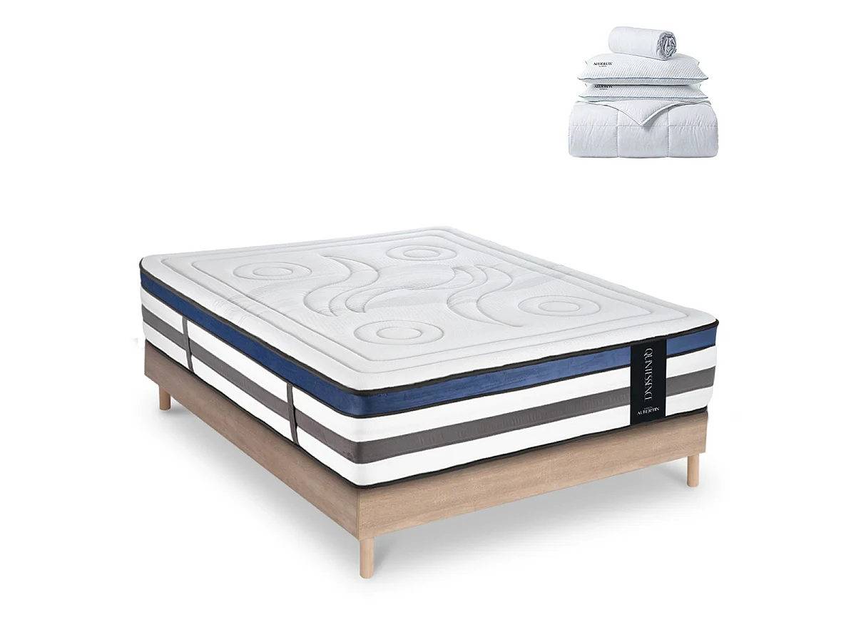 Ensemble Quintessence 90x190 cm + sommier bois + accessoires - Mousse HD mémoire - Ép. 30 cm