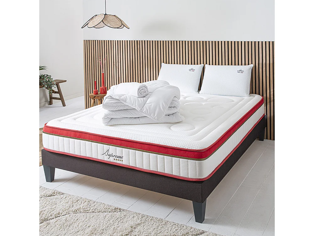 Ensemble Suprême 160x200 cm + sommier + accessoires - Mousse HD mémoire - Ép. 24 cm