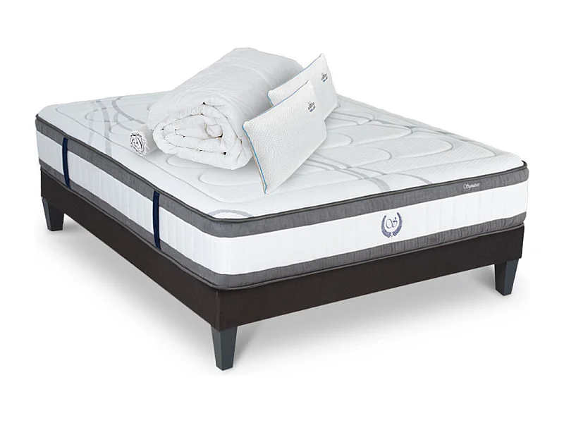 Ensemble Matelas Signature Ressorts ensachés Accueil mémoire + sommier gris + accessoires -140 x 200