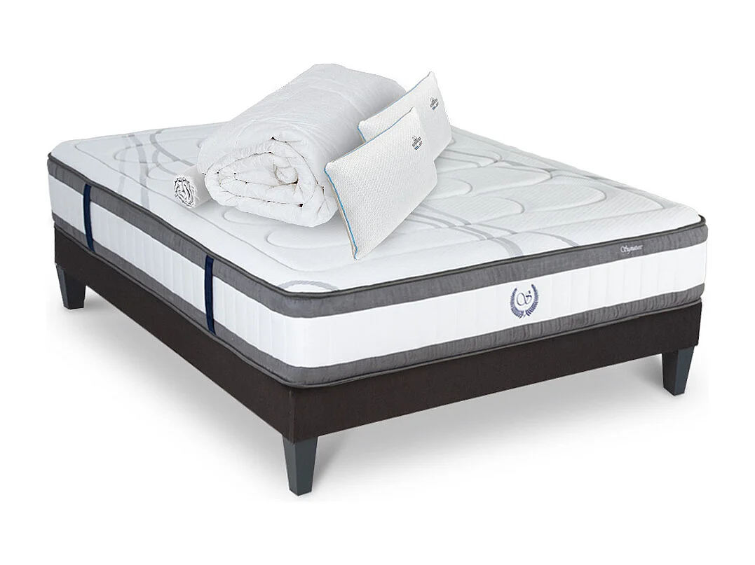 Ensemble Matelas Signature Ressorts ensachés Accueil mémoire + sommier gris + accessoires -140 x 200