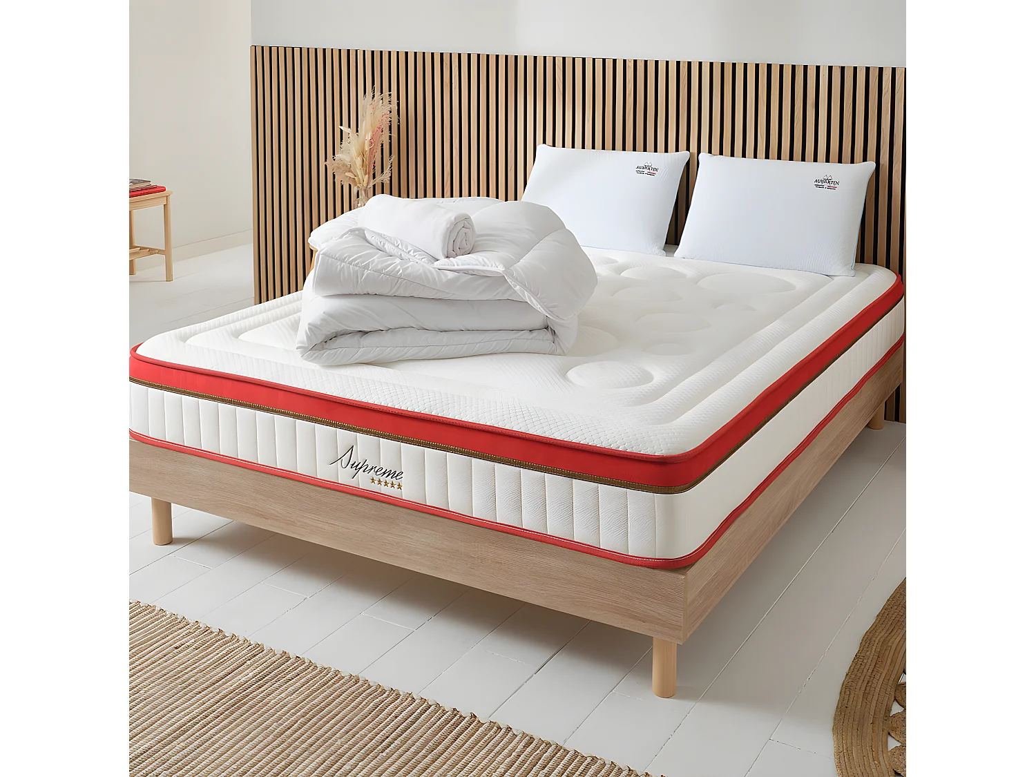Matelas Suprême Mousse Haute densité Accueil Mémoire de forme+ sommier + accessoires - 140 x 200 cm