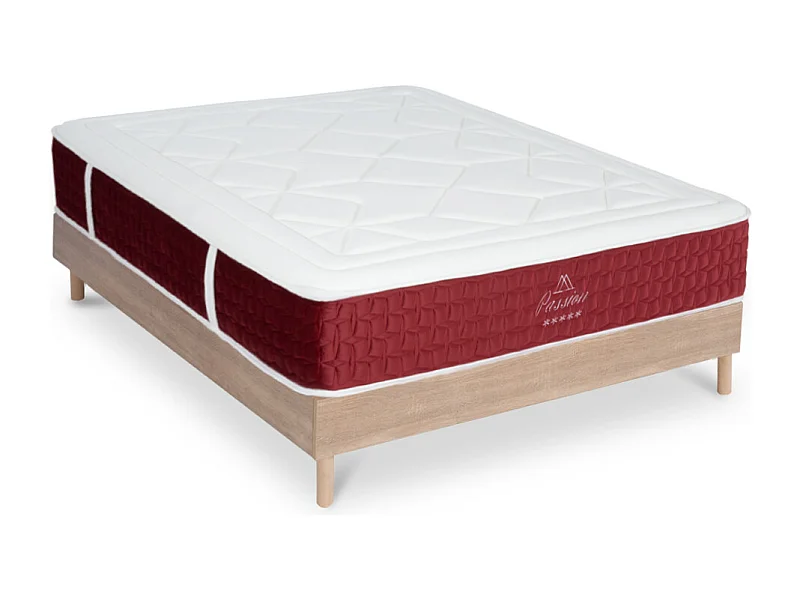 Ensemble Matelas Passion Ressorts ensachés Accueil mémoire et sommier kit bois - 90 x190 cm