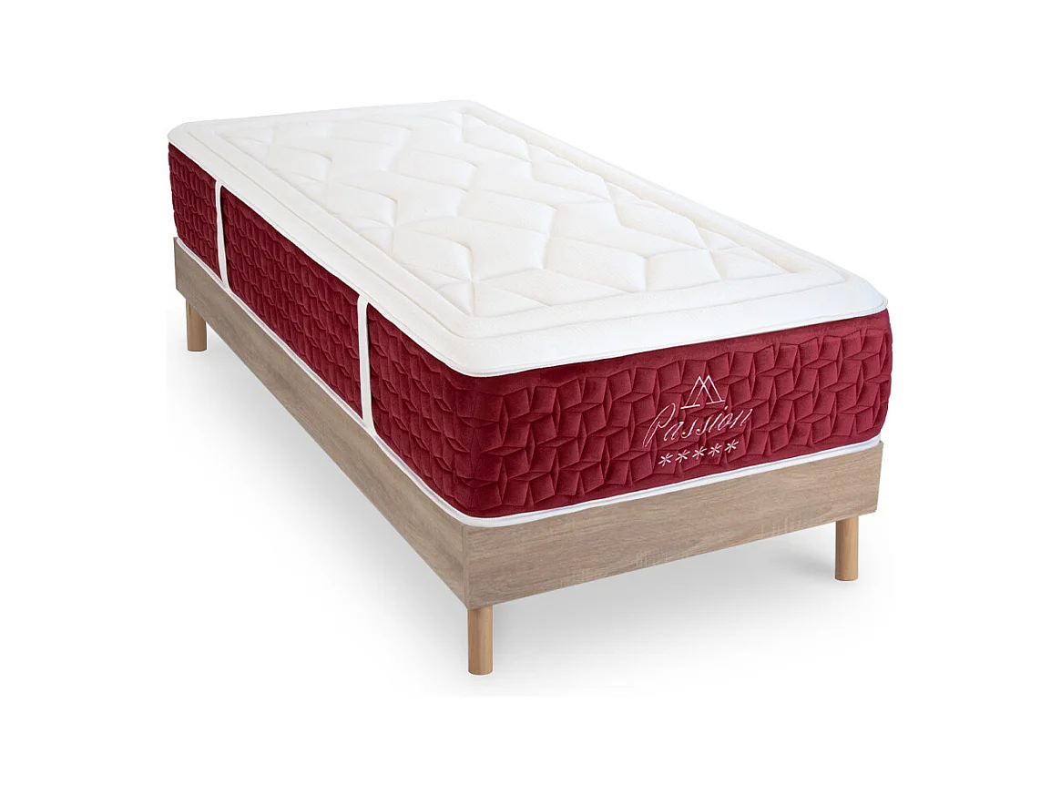 Ensemble Matelas Passion Ressorts ensachés Accueil mémoire et sommier kit bois - 90 x190 cm