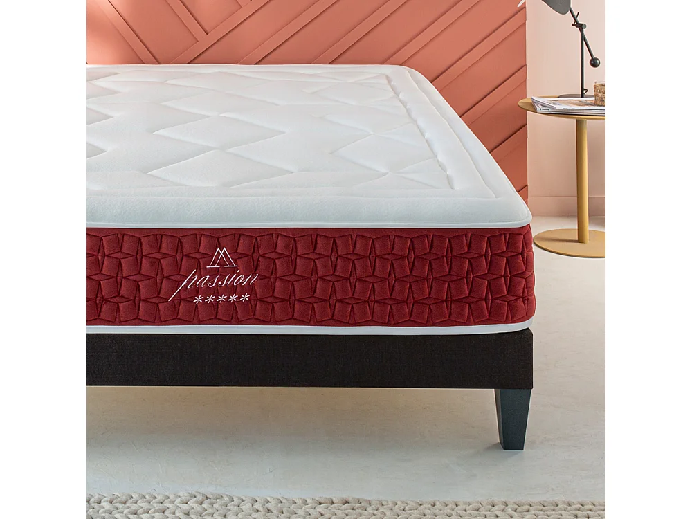 Ensemble Matelas Passion Ressorts ensachés Accueil mémoire et sommier kit bois - 90 x190 cm