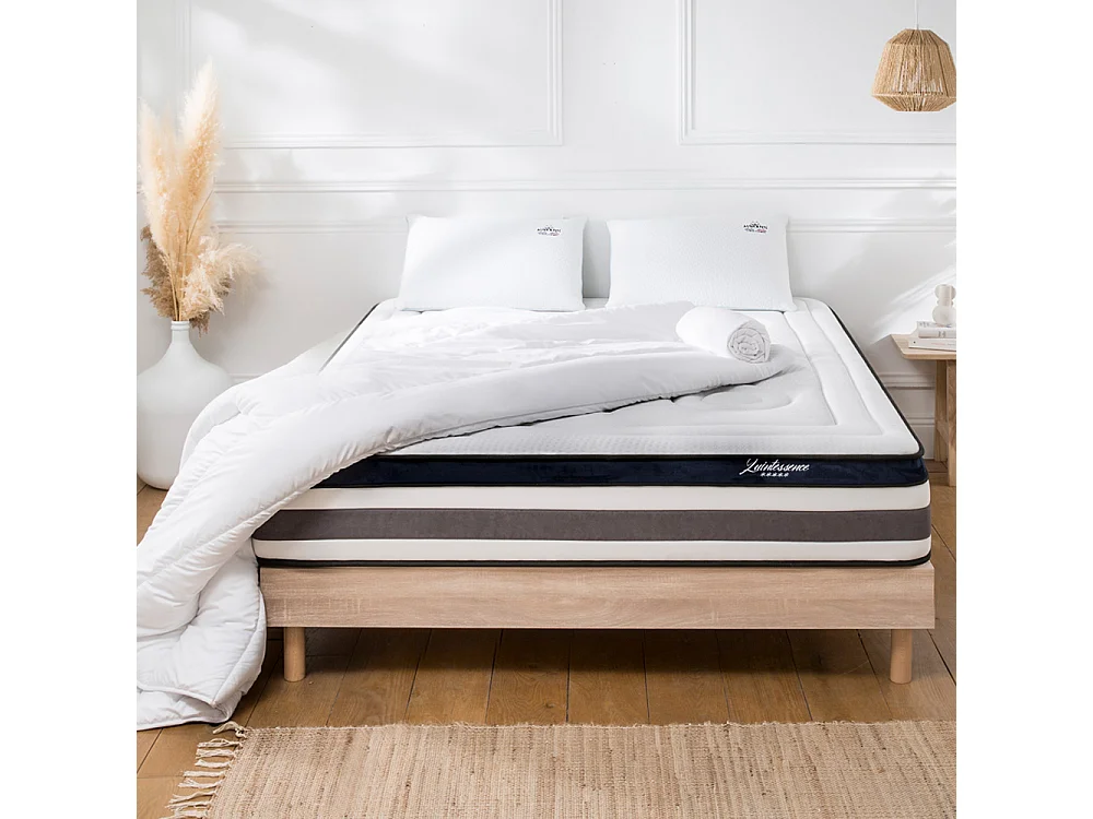 Ensemble Quintessence 160x200 cm + sommier bois + accessoires - Mousse HD mémoire - Ép. 30 cm