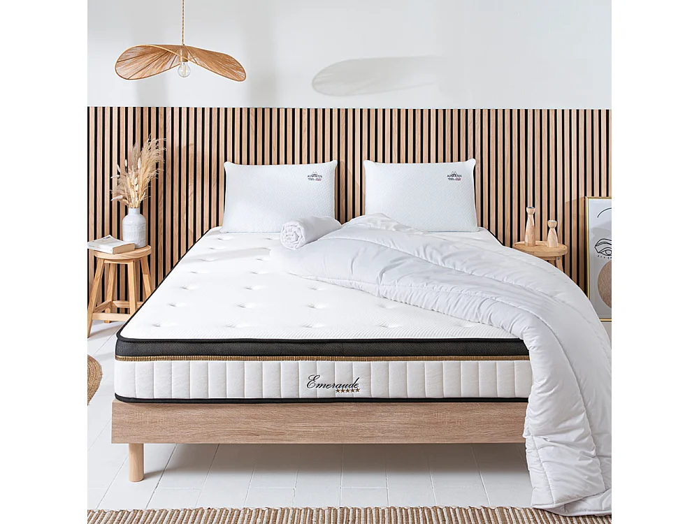 Matelas Emeraude Mousse Haute densité Accueil Mémoire de forme+ sommier + accessoires - 140 x 190 cm