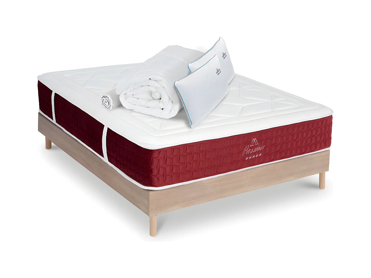 Ensemble Matelas Passion Ressorts ensachés Accueil mémoire + sommier + accessoires - 160 x 200
