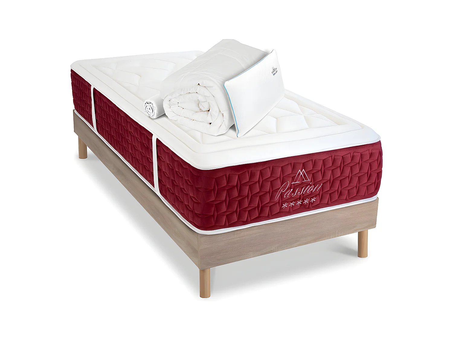 Ensemble Matelas Passion Ressorts ensachés Accueil mémoire + sommier + accessoires - 90 x 190 cm