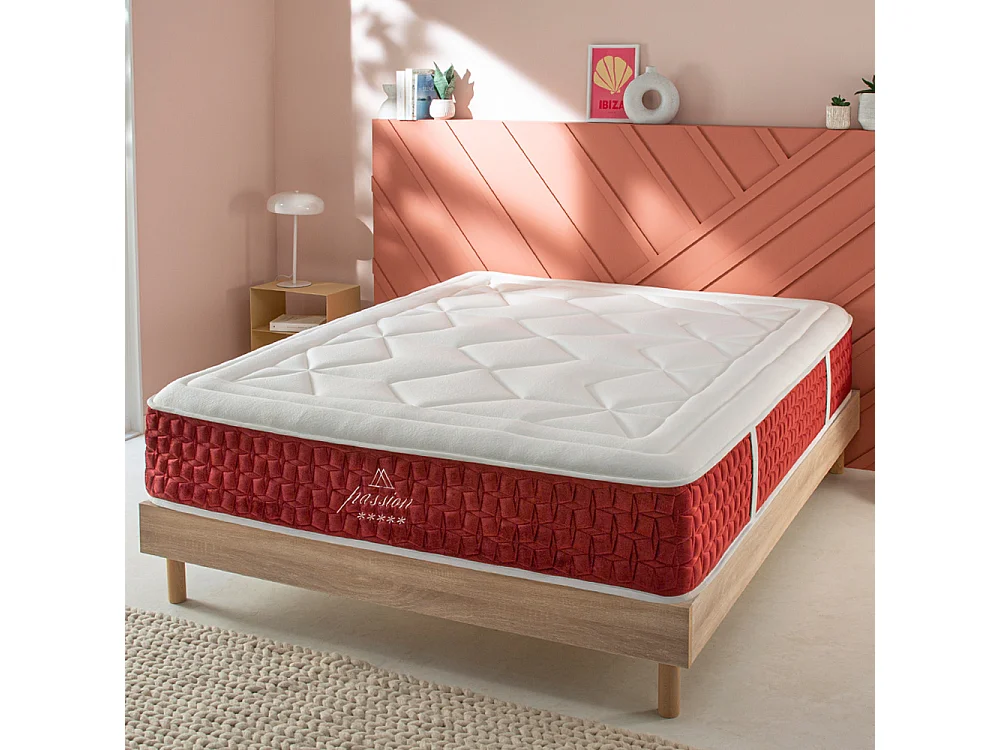 Ensemble Matelas Passion Ressorts ensachés Accueil mémoire et sommier kit bois - 90 x200 cm
