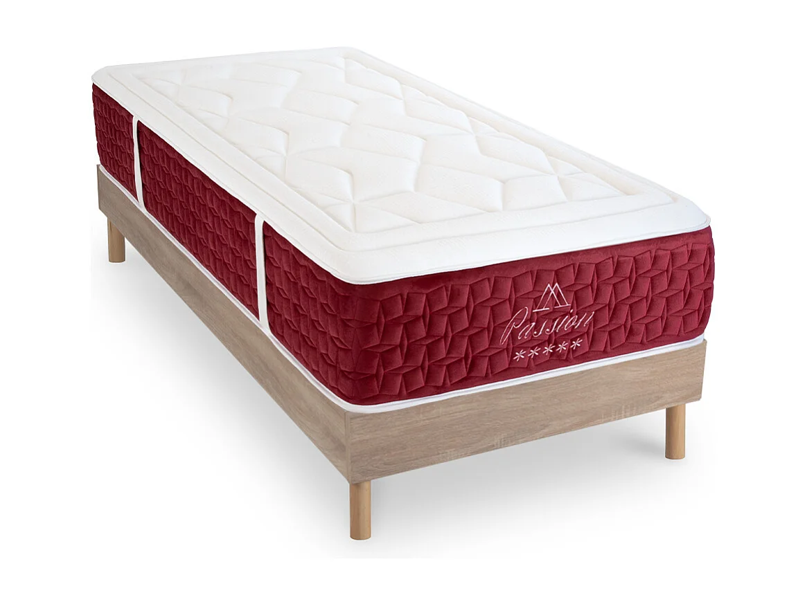 Ensemble Passion 90x200 cm + sommier bois - Ressorts + mémoire - Ép. 32 cm