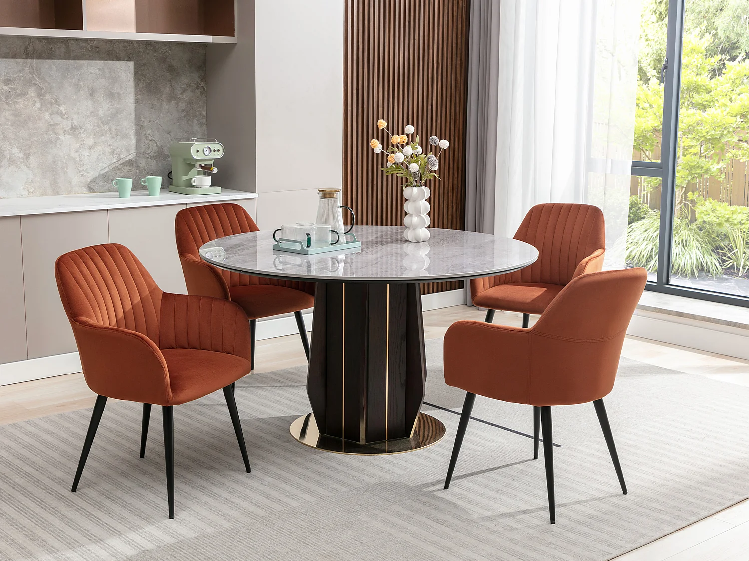 Lot de 2 chaises avec accoudoirs en velours et métal noir - Terracotta - ELEANA