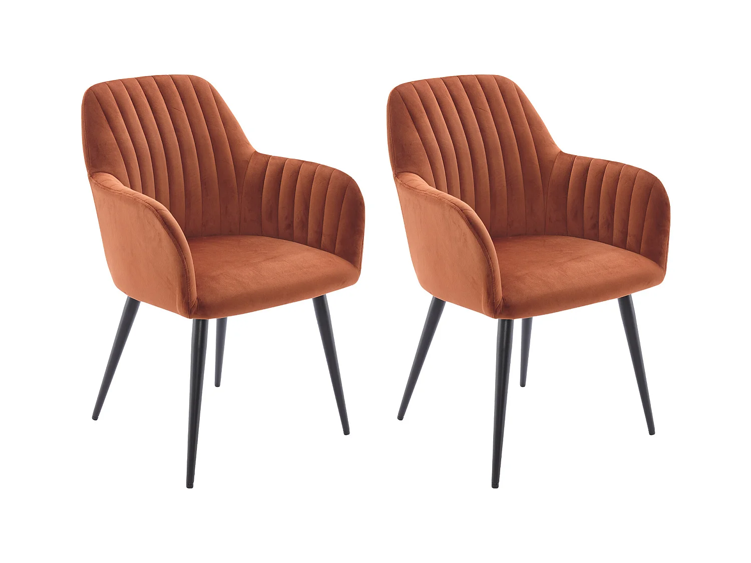 Juego de 2 sillas con reposabrazos de terciopelo y metal negro - Terracota - ELEANA