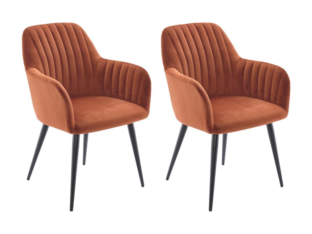 Set van 2 stoelen met armleuningen van velours en zwart metaal - Terracotta - ELEANA