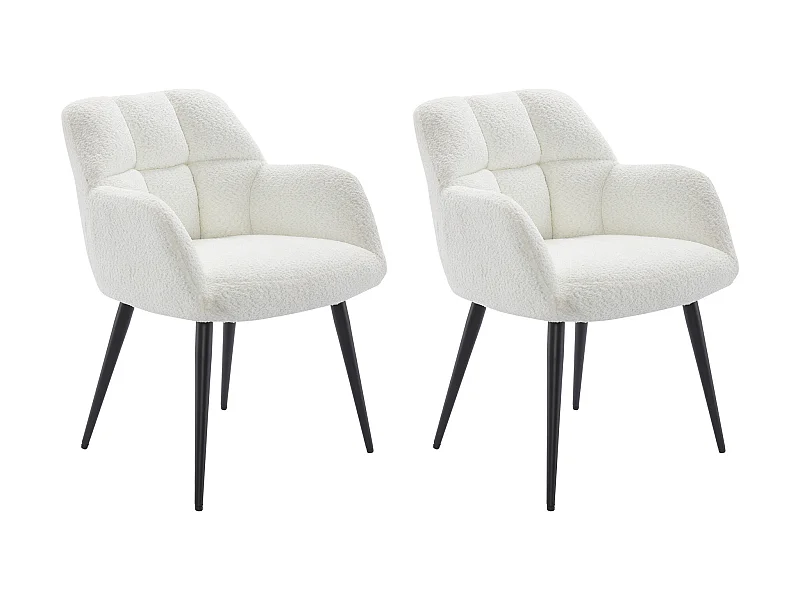 Set van 2 stoelen met armleuningen – Boucléstof en metaal – Wit – PEGA