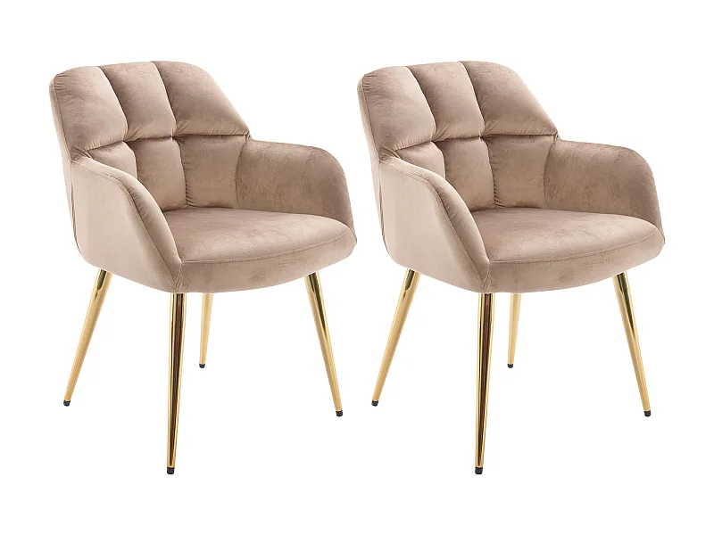 Lot de 2 chaises avec accoudoirs - Velours et métal doré - Beige - PEGA de Pascal MORABITO