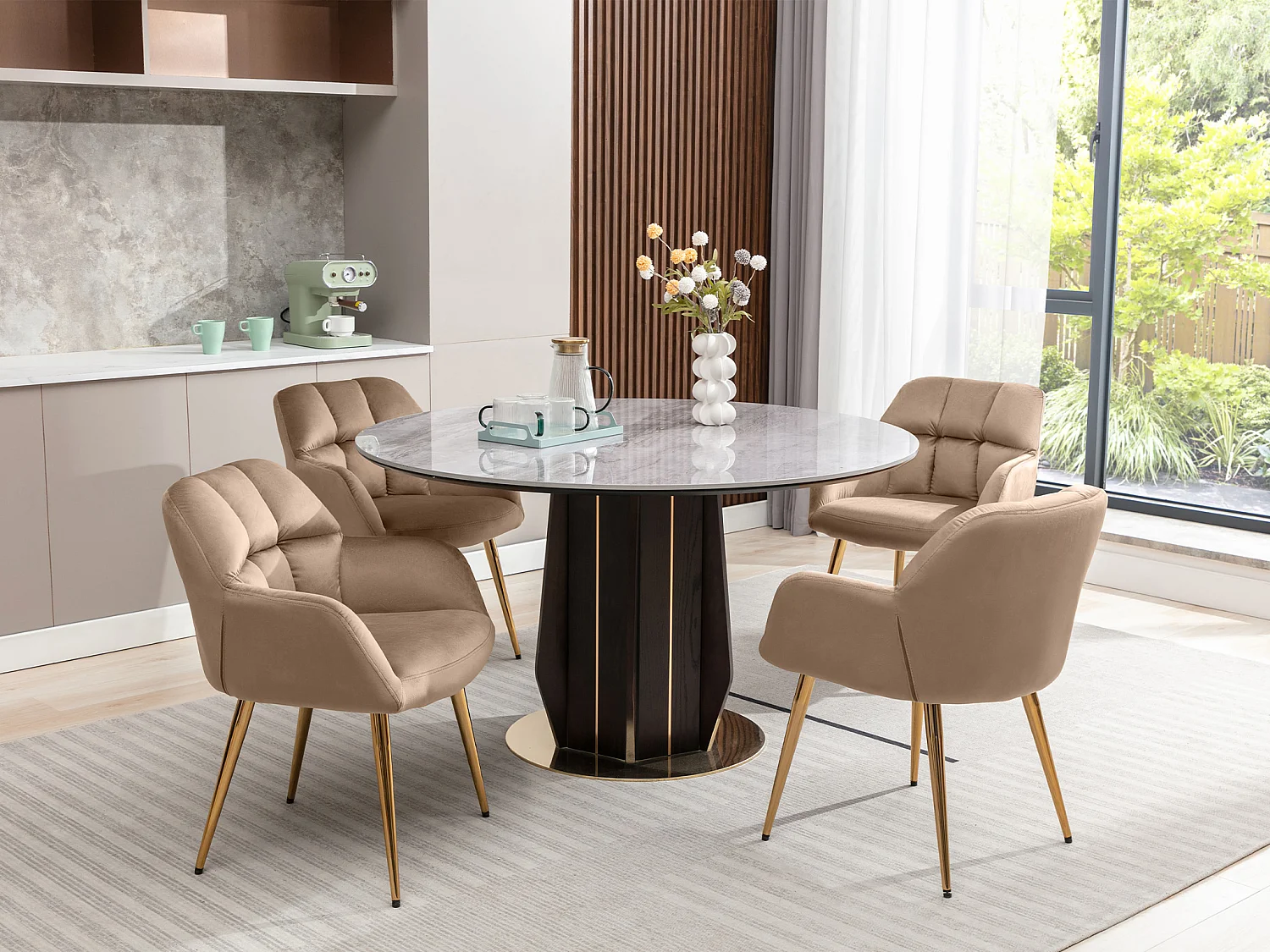 Set van 2 stoelen met armleuningen - Velours en goudkleurig metaal - Beige - PEGA