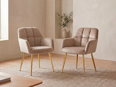 Lot de 2 chaises avec accoudoirs - Velours et métal doré - Beige - PEGA