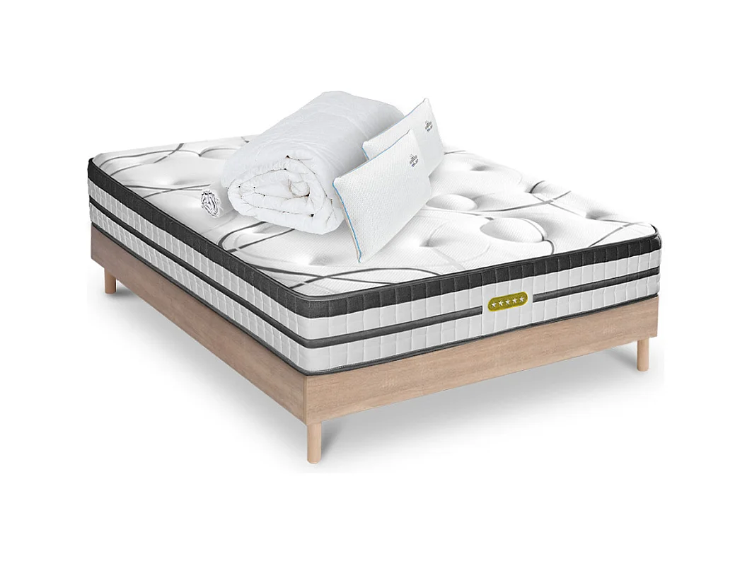 Ensemble Matelas Concorde Ressorts ensachés Accueil mémoire + sommier + accessoires - 180 x 200