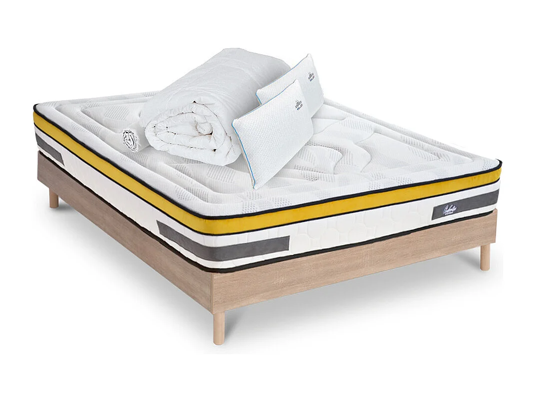 Ensemble Matelas Aubertin Ressorts ensachés Accueil mémoire + sommier + accessoires - 90 x 200 cm