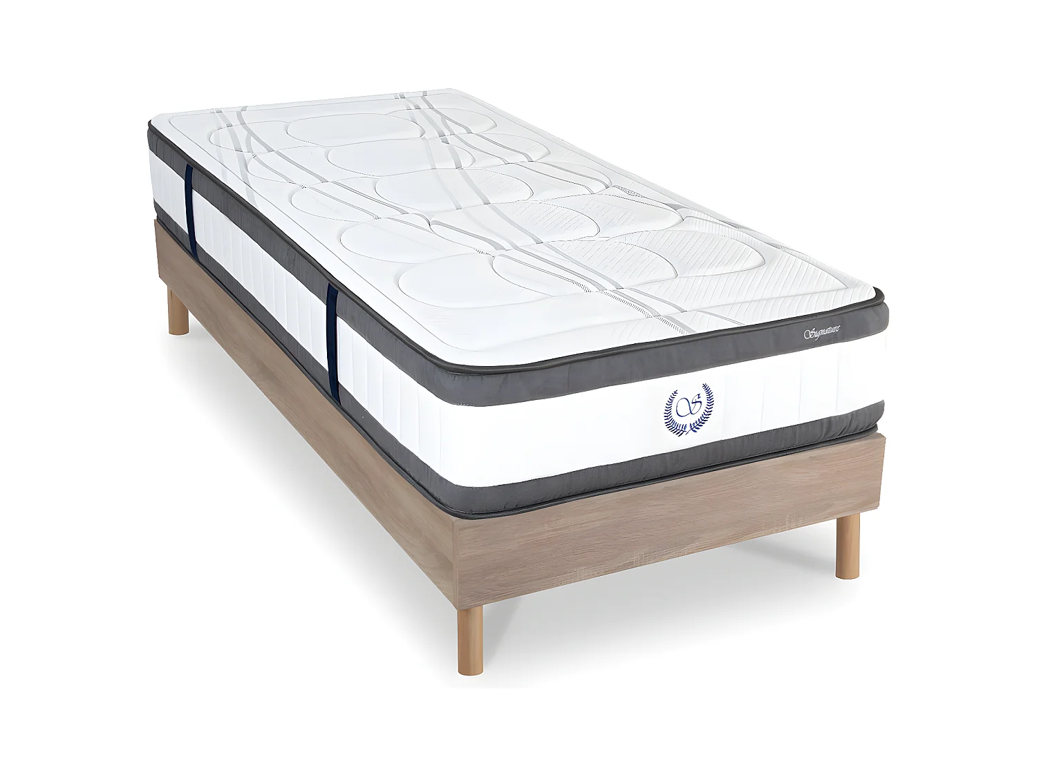 Ensemble Matelas Signature Ressorts ensachés Accueil mémoire et sommier kit bois - 90 x200 cm