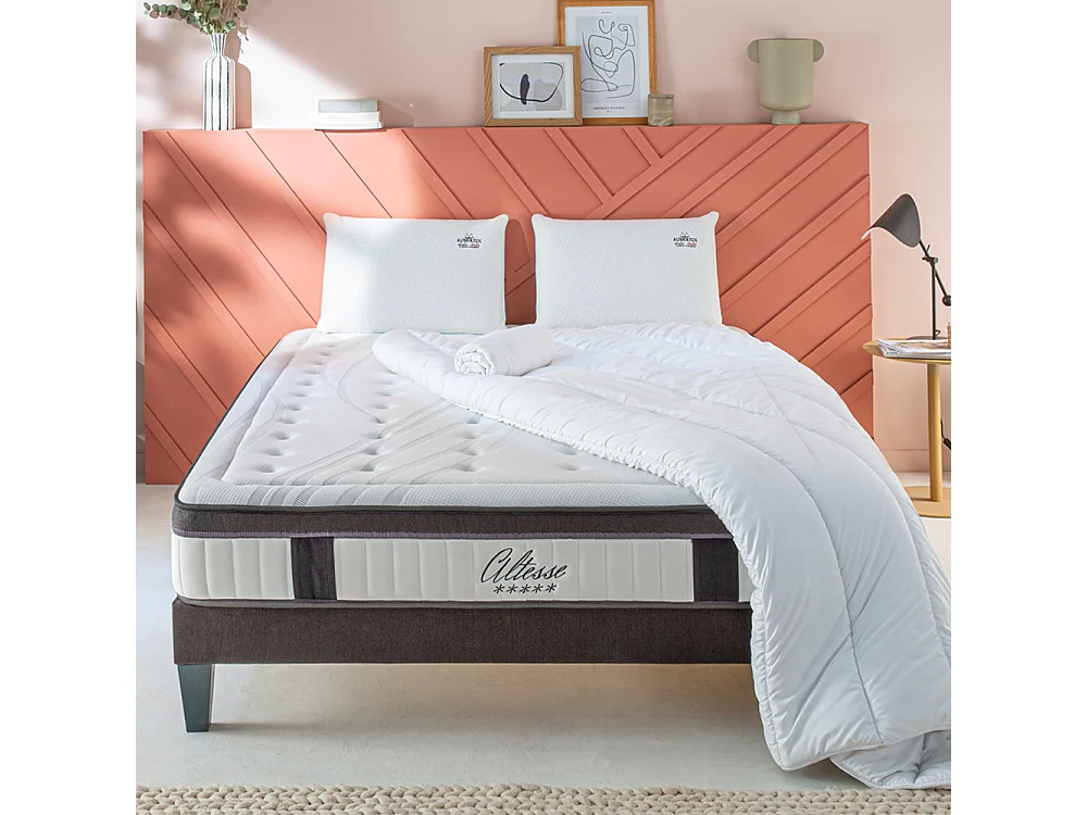 Ensemble Altesse 90x190 cm + sommier + accessoires - Mousse HD mémoire - Ép. 26 cm