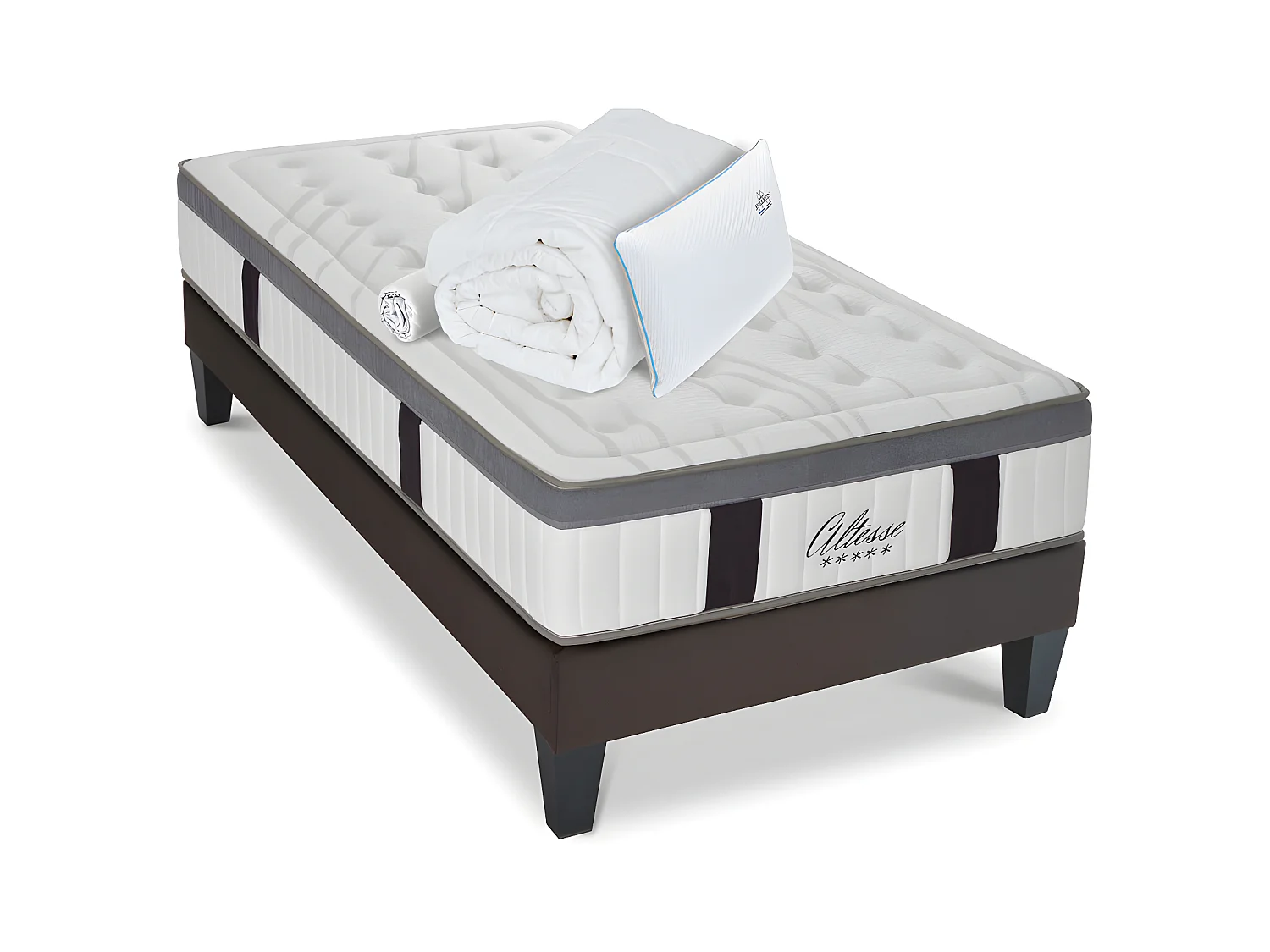 Matelas Altesse Mousse Haute densité Accueil Mémoire de forme+ sommier + accessoires - 90 x200 cm